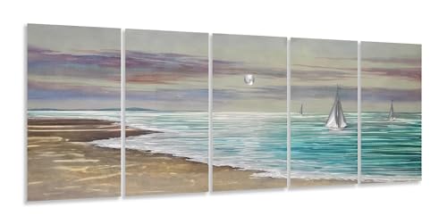 YHSKY ARTS Beach Theme Metal Wall Art - 5 Panels Aluminum Sea Waves Sculpture - color: Beach Wall Art, size: 64x24IN
