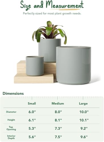 LE TAUCI 10+8+6 Inch Ceramic Pots for Plants, Indoor Planters with Drainage Hole and Plug, Modern Cylinder Flower Pots Set of 3 for Living Room and Bedroom, Glossy, Mist Gray - color: Mist Gray