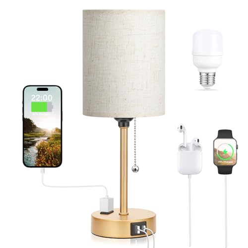 Small Bedside Table Lamp for Bedroom, Desk Lamp with USB Ports for Dorm - color: Cream - Gold, size: 14.6 in
