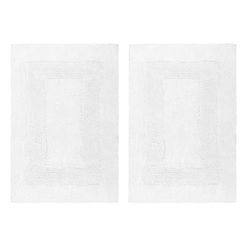 COTTON CRAFT 2 Pack Reversible Bath Mat - Soft Plush Bath Rug -17x24- White - color: White, size: 17x24 Inches