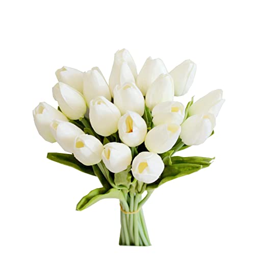 Mandy's 20 Stems White Artificial Tulip Flowers for Home Centerpieces - color: White 20pcs