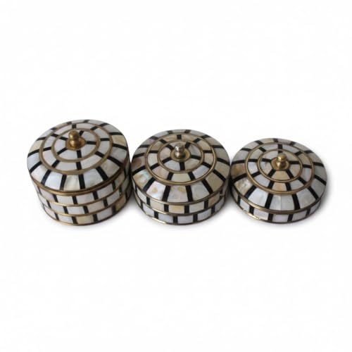 Decorative Jewelry Trinket Box Unique Gift for Home Decor Antique Metal Case with Mother of Pearl Sindoor Box/Coin Box Set Black Pearl - color: All Set Black