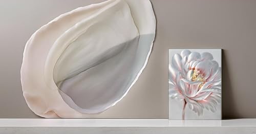 SYGALLERIER Abstract Silver Metal Wall Arts Hand Crafted 3D Floral Aluminum Artwork Modern Sculpture Contemporary Metallic Pictures Framed for Living Room Bedroom Bathroom Decor