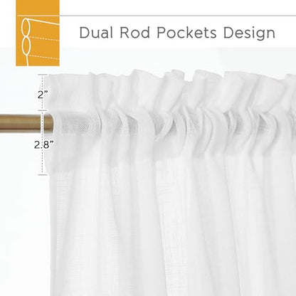 RYB HOME White Semi Sheer Curtains 63 inches Long for Bedroom - color: White, size: 70"W x 63"L (Pack of 2)