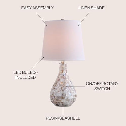 JONATHAN Y Mona Coastal Mini LED Table Lamp 20.5" Bedside, Seashell - color: Seashell