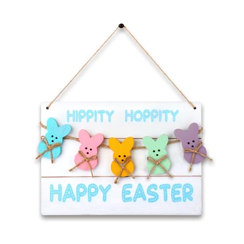 Easter Decorations, Multicolor Wooden Hanging Bunny Door Sign with Happy Easter Greeting, Rustic Vintage Farmhouse Style Wall Decor for Home, Spring Holiday Ornaments (Minimalist) - color: Minimalist