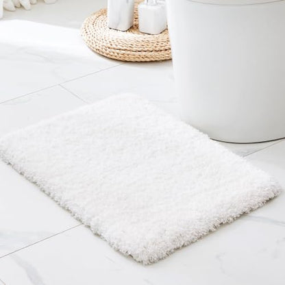 Disolla White Bathroom Rugs 17x24, Microfiber Non-Slip Plush Small Bath Mat - color: White, size: 1'5" x 2' (17''x24'' Mini Bathroom Rug)