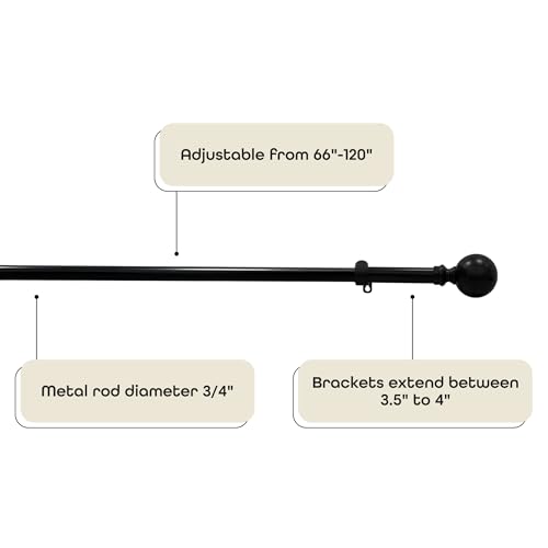 Buono II Morgan Black Rod & Finial 66-120 in, for Windows, Finials - size: 66-120, style: Morgan Black