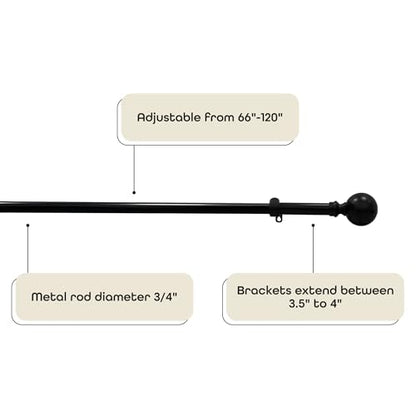 Buono II Morgan Black Rod & Finial 66-120 in, for Windows, Finials - size: 66-120, style: Morgan Black