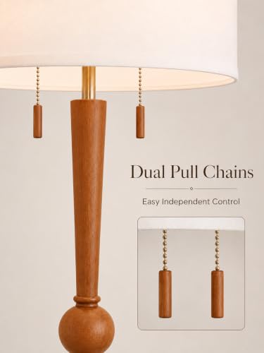 MOFFE Solid Wood Floor Lamp for Living Room,Pull Chains Standing Lamp - color: Amber Walnut
