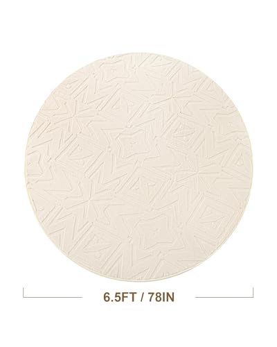 Carvapet 6.5ft Round Geometric Rug Beige Washable High Low Pile Carpet - color: Geometric Beige, size: 6.5' Round