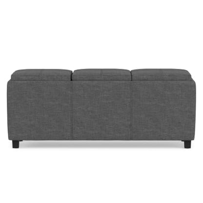 SIMPLIHOME Avalon 42" Wide Linen Look Fabric Storage Ottoman in Slate Grey - color: Slate Grey