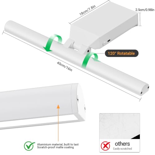 16" Picture Lights for Wall, 10000mAh Rechargeable Wireless Remote - color: White, size: 16inch