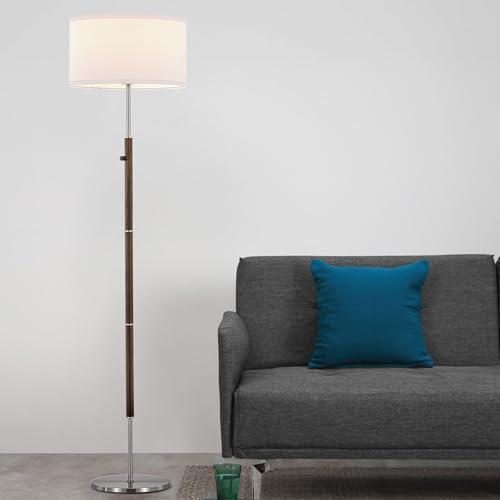 ELYONA Dimmable Floor Lamp Walnut Wood Grain & Brushed Nickel Standing Lamp Mid Century Modern Coner Pole Lamp with White Fabric Shade & Rotary Switch for Living Room Bedroom Office,LED Bulb Included - color: Walnut Wood Grain & Brushed Nickel