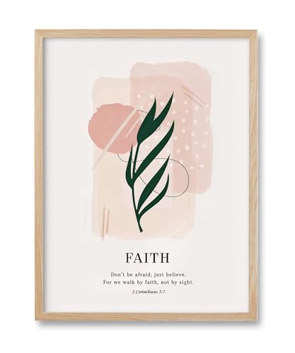 HesenDot Faith Natural OAK Wood Framed Wall Art,12x16in Christian Print - color: Bible Verse Faith