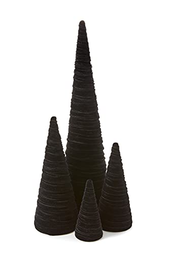 Your Heart's Content Velvet Trees Set of 4 Black, Winter Mantel Accent, Navidad Tabletop Tree, Wedding Centerpiece, Cozy Handcrafted Gift, Bookcase, Classic Valentine (Black) - color: Black