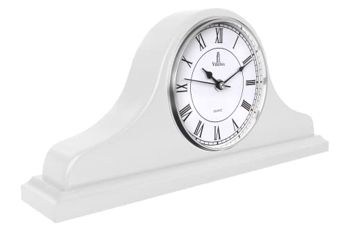 Mantel Clock, White Wooden Mantle Clock for Living Room Décor - Silent, Decorative, Solid Wood, Battery Operated Mantle Clock for Fireplace Mantel, Office, Desk, Shelf & Home Décor Gift, 15x7.5 Inch - color: White