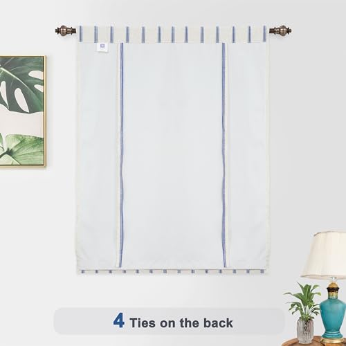 DriftAway Farmhouse Double Layer Linen Blackout Tie Up Curtains Thermal Insulated Vertical Striped Fully Lined Balloon Roman Shade Bathroom Window Adjustable Rod Pocket 31 Inch by 47 Inch Navy - color: Navy Blue, size: 31"W x 47"L (Pack of 1)