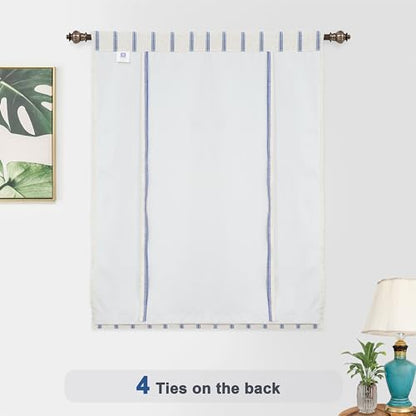 DriftAway Farmhouse Double Layer Linen Blackout Tie Up Curtains Thermal Insulated Vertical Striped Fully Lined Balloon Roman Shade Bathroom Window Adjustable Rod Pocket 31 Inch by 47 Inch Navy - color: Navy Blue, size: 31"W x 47"L (Pack of 1)