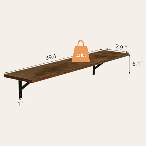 DINZI LVJ Long Wall Shelves, 39.4 Inch Wall Mounted Shelves with Brackets - color: Rustic Brown, size: 39.4 Inch
