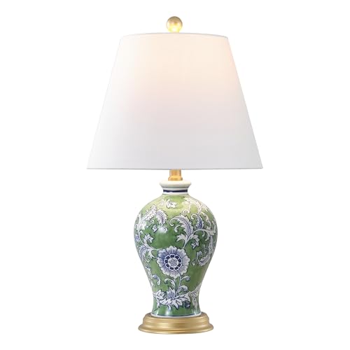 JONATHAN Y Grace 24" French Country Floral Urn Ceramic Lamp, Green/White - color: Green/White
