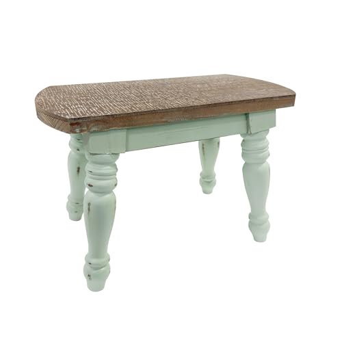 dwellington Farmhouse Wooden Plant Stand - Rustic Solid Wood Design, 300lb Capacity, Sturdy Step Stool for Kids, Kitchen, Bathroom, Vintage Home Decor(Green)