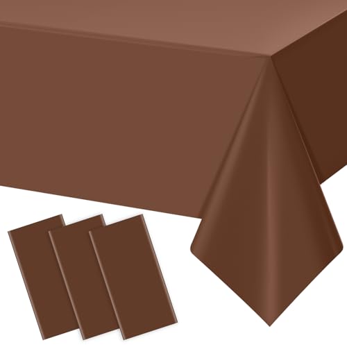 3Pcs Brown Plastic Tablecloths for Rectangle Tables,Disposable Chocolate Table Cloth,Waterproof Tan Table Cover for Fall Thanksgiving Harvest Birthdays Weddings Party Decorations,54 x 108 Inch - color: Brown, size: 3 Pack