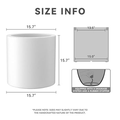 Kante Large Round Cylinder White Concrete Planter 15.8" Tall, Outdoor - color: Pure White, size: 15.7" Dia