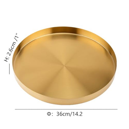 i-lan 14" Deep Gold Round Stainless Steel Serving Tray with 1" Raised Rim - style: 1" Raised Edge