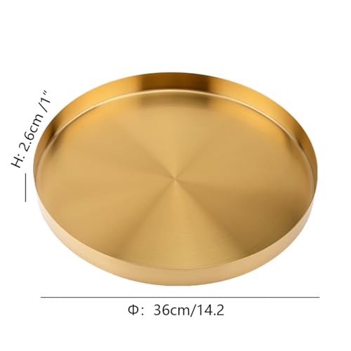 i-lan 14" Deep Gold Round Stainless Steel Serving Tray with 1" Raised Rim - style: 1" Raised Edge
