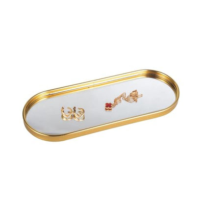 Feyarl Gold Mirrored Jewelry Trinket Tray Vanit Little Ring Earings Organizer Ornate Cosmetic Perfume Tray Display Decorative Coffee Table Tray for Home Decor Dinning Room Dresser Tabletop