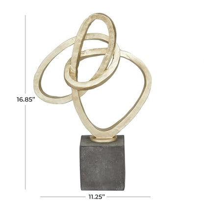 Deco 79 Polystone Abstract Decorative Sculpture Link Home Decor Statue with Black Base, Accent Figurine 11" x 4" x 17", Gold - size: 11" x 4" x 17"