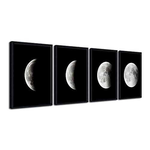 Wieco Art Framed Wall Art Modern Giclee Canvas Prints Artwork Abstract Space Black and White Pictures to Photo Paintings on Canvas Wall Art for Home Office Decorations Wall Decor - size: 12x16inchx4pcs (30x40cmx4pcs, Framed)