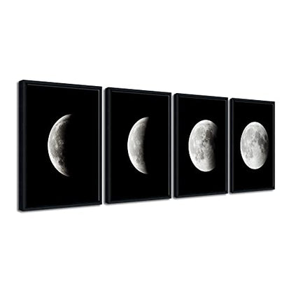 Wieco Art Framed Wall Art Modern Giclee Canvas Prints Artwork Abstract Space Black and White Pictures to Photo Paintings on Canvas Wall Art for Home Office Decorations Wall Decor - size: 12x16inchx4pcs (30x40cmx4pcs, Framed)