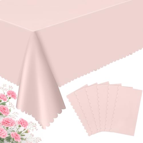 NatNarr 6 Pcs Plastic Light Pink Tablecloths, Scalloped Table Cloths - color: Light Pink, size: 6 Pack