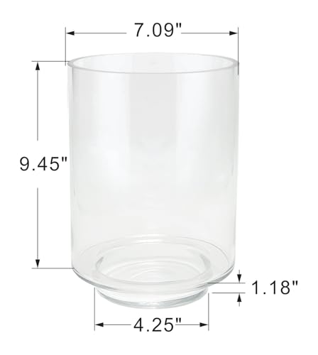7.2" Wide 9.5" High Clear Glass Cylinder Vase with Base, Hurricane Candle Holder, Modern Home Decor (1, 7.2"x9.5") - size: 7.2"x9.5"