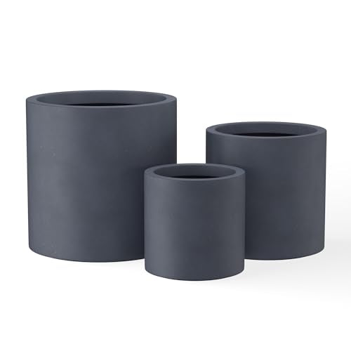 Kante Set of 3 Charcoal Concrete Cylinder Round Planters for Modern Home - color: Charcoal, size: 9.8",12.6",15.7" Dia