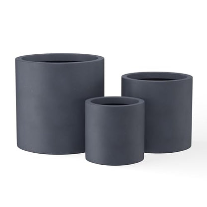 Kante Set of 3 Charcoal Concrete Cylinder Round Planters for Modern Home - color: Charcoal, size: 9.8",12.6",15.7" Dia