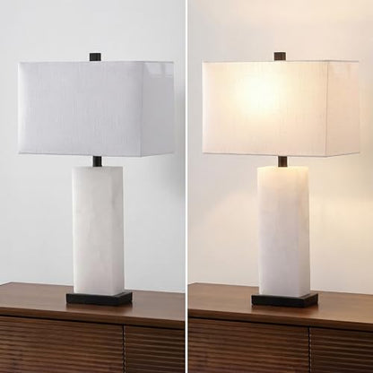 JONATHAN Y Tiggie 27" Alabaster Table Lamp, White Alabaster/Black - color: White Alabaster/Black