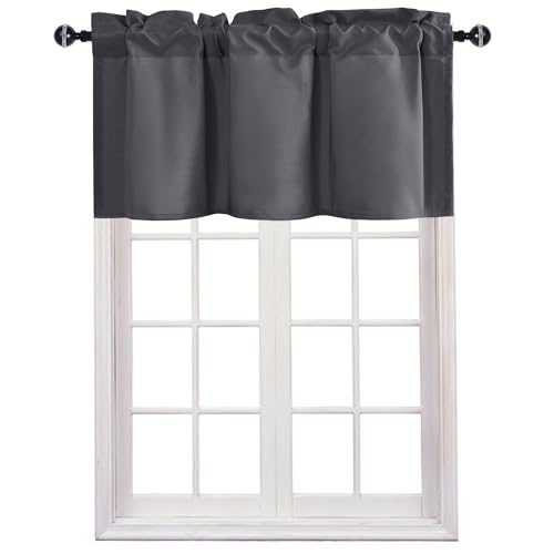 JIUZHEN Dark Grey Valance Curtains for Window 1 Panel, 30 x 24 Inches - color: Dark Grey, size: 30"W x 24"L (Pack of 1)
