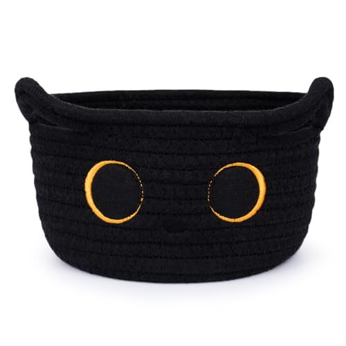 Small Storage Basket, Black Cat Cotton Rope Cute Basket Toy Bin - color: Black, size: 9 × 5 inches
