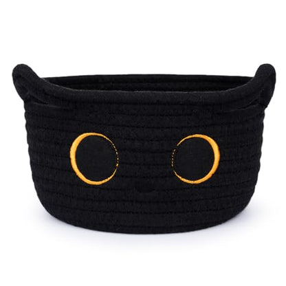 Small Storage Basket, Black Cat Cotton Rope Cute Basket Toy Bin - color: Black, size: 9 × 5 inches