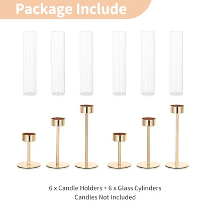 NUPTIO Hurricane Candle Holder for Candlestick, 6 Pcs Gold Candle Holders - color: Gold - Clear, size: 6pcs