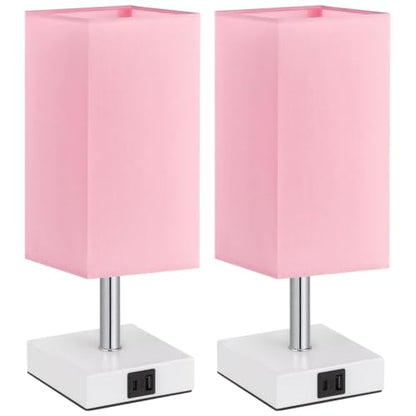 Touch Table Lamps Set of 2 for Bedroom - Dimmable, USB C+A, White Base - color: Pink & White(2PCS)