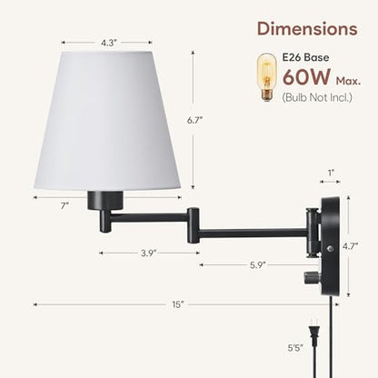 VONLUCE Wall Sconce Set of 2, Plug in & Swing Arm Wall Lamps, Black Finish - color: Black, size: 2 Pack