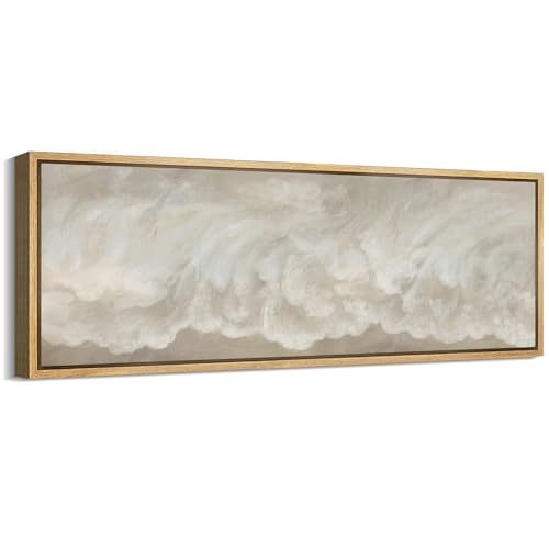MUDECOR Large Framed Canvas Print Wall Art Soft Cloud Abstract Serene Neutral Tones Illustrations Antique Retro Fine Art Illustrations Decorative Colorful for Bedroom - 60"x20" - color: A06-2406-yuk34, size: 60"L x 20"W