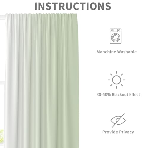 Sage Green Curtains, Ombre, 2 Panels, 42" W x 63" L, Rod Pocket - color: Sage Green, size: 42"W x 63"L (Pack of 2)
