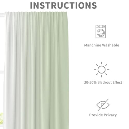 Sage Green Curtains, Ombre, 2 Panels, 42" W x 63" L, Rod Pocket - color: Sage Green, size: 42"W x 63"L (Pack of 2)