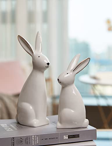 HAUCOZE 2pcs Rabbit Statue Animal Figurine Gift Modern Home Decor 7.5 Inch
