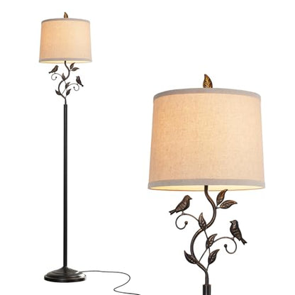 63" Rustic Unique Bird Leaf Floor Lamp for Living Room - color: Bronze